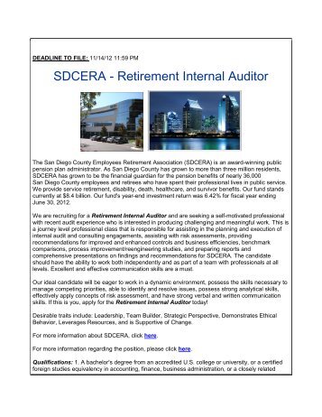 SDCERA - Retirement Internal Auditor - SACRS