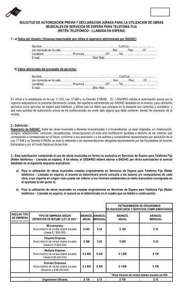 solicitud de autorización previa y declaracion jurada para ... - Sadaic