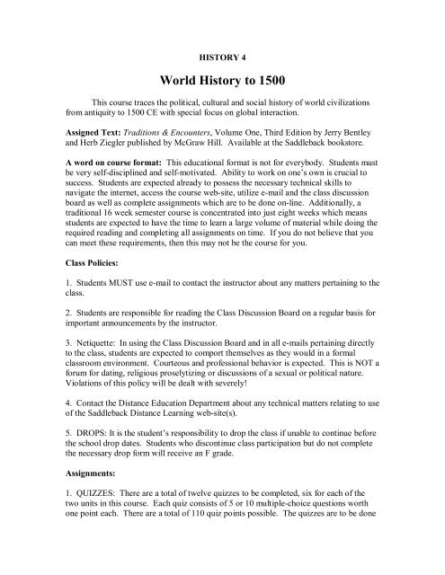 World History to 1500 - Saddleback College