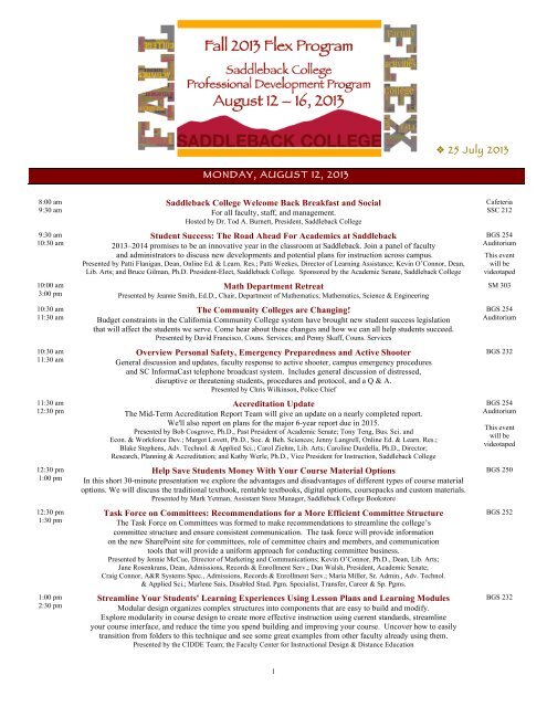 2013 Fall In-Service Program - Saddleback College