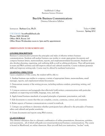 Bus104: Business Communications - Saddleback College