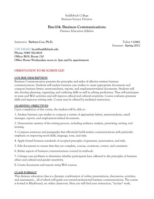 Bus104: Business Communications - Saddleback College