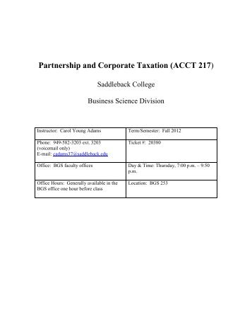 Partnership and Corporate Taxation (Acct 217) - Saddleback College