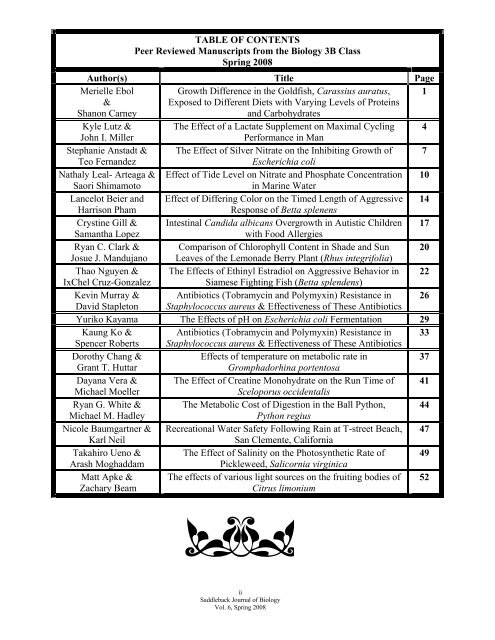 Volume 6, Spring 2008 - Saddleback College