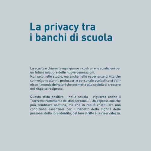 LA PRIVACY TRA I BANCHI DI SCUOLA