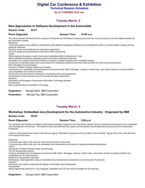 Printable Session Schedule - SAE