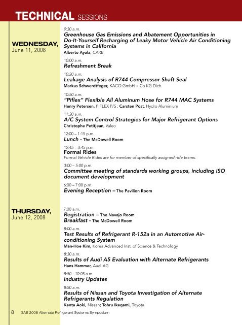 SAE 2008 Alternate Refrigerant Systems ... - SAE International