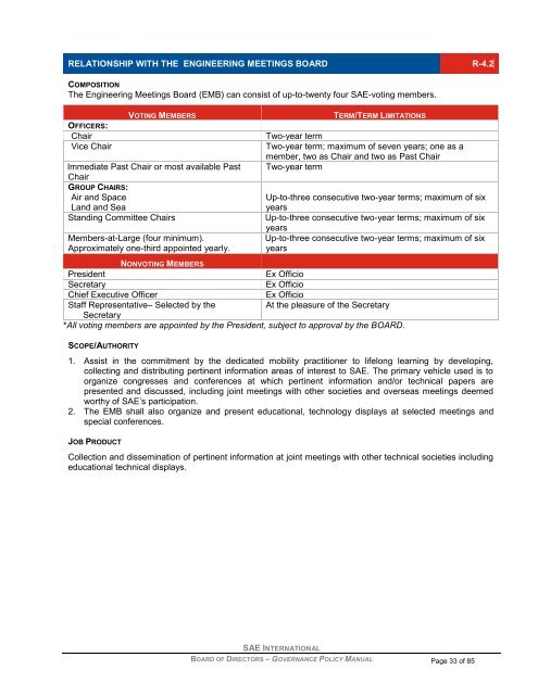 board of directors governance policy manual - SAE International