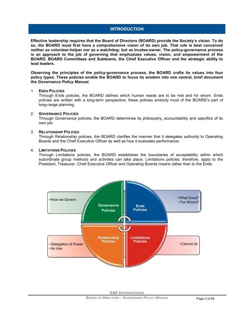 board of directors governance policy manual - SAE International
