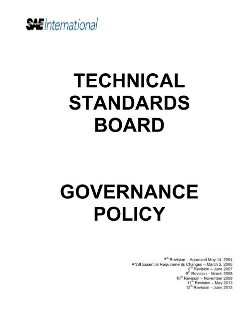 TECHNICAL STANDARDS BOARD GOVERNANCE POLICY - SAE