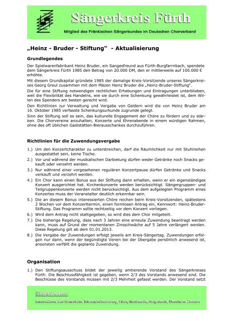 Heinz-Bruder-Stiftung - Ãberarbeitete Richtlinien ... - SÃ¤ngerkreis FÃ¼rth