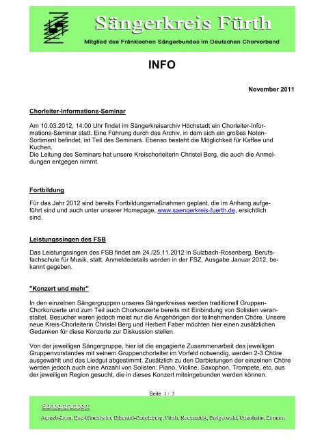 November 2011 Chorleiter-Informations ... - SÃ¤ngerkreis FÃ¼rth