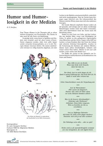 Humor und Humorlosigkeit in der Medizin - Schweizerische ...