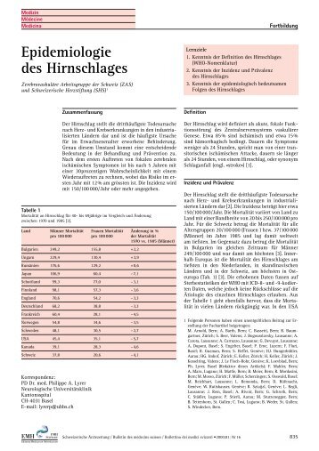 Epidemiologie des Hirnschlages - Schweizerische Ärztezeitung