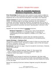 Grade 6: Sample Mini-Lesson Week 15: Complete Sentences ...