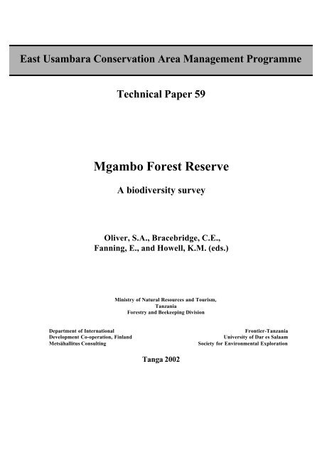 Mgambo Forest Reserve: A biodiversity survey. - Eastern Arc ...