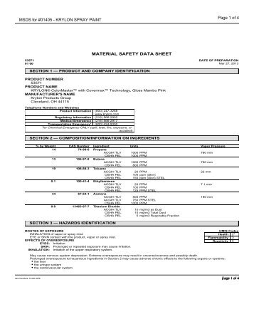 MSDS for #01405 - KRYLON SPRAY PAINT - Dick Blick