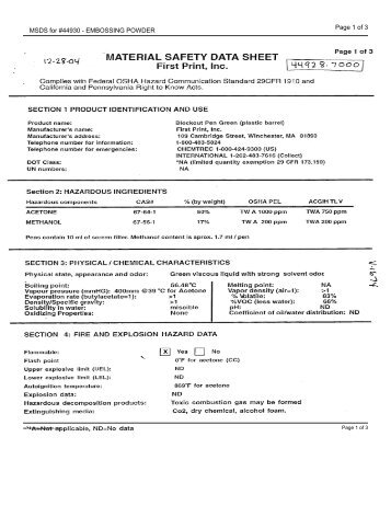 MSDS for #44930 - EMBOSSING POWDER - Dick Blick