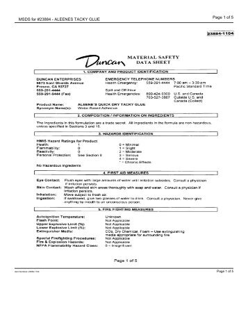 MSDS for #23884 - ALEENES TACKY GLUE - Dick Blick