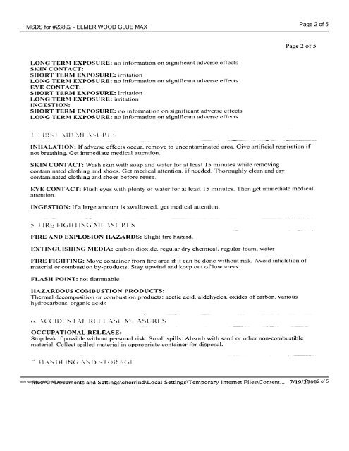 MSDS for #23892 - ELMER WOOD GLUE MAX - Dick Blick