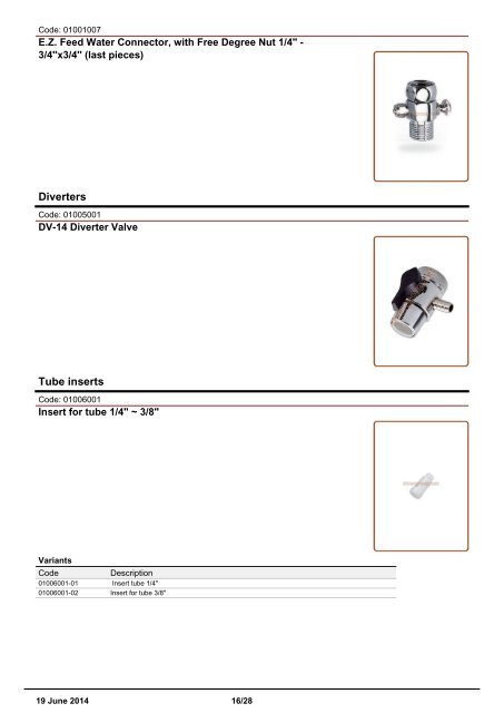 Sinergroup Installation accessories Catalog Mechanical water counter Digital meter Reducing water pressure Adaptors Clip Connectors Diverters Tube inserts 