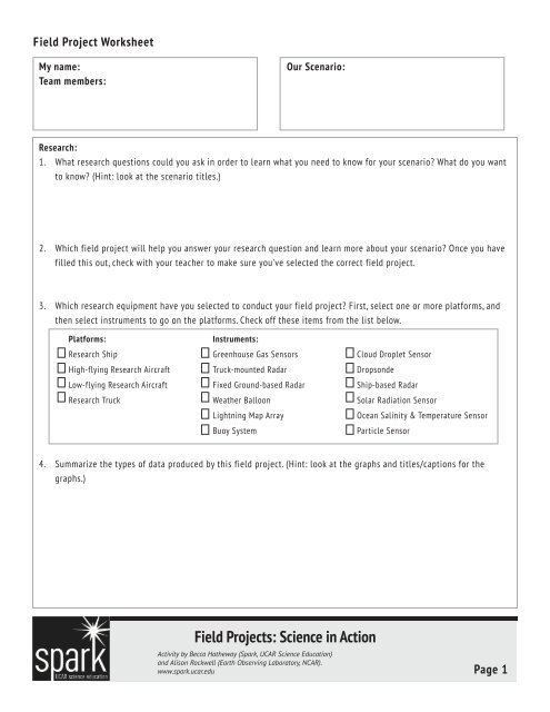 Field Project Worksheet - Spark