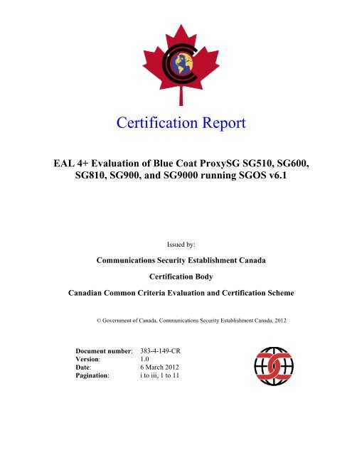 EAL 4+ Evaluation of Blue Coat ProxySG SG510, SG600, SG810 ...