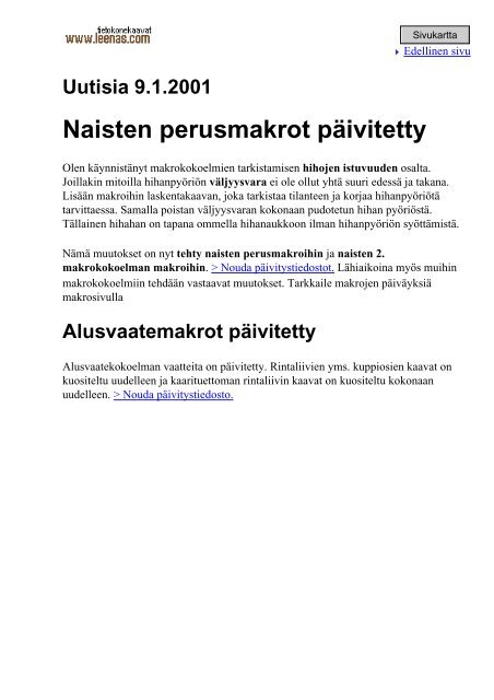 Uutisia 9.1.2001 Naisten perusmakrot pÃ¤ivitetty