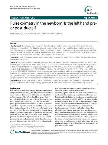 Pulse oximetry in the newborn: Is the left hand pre ... - BioMed Central