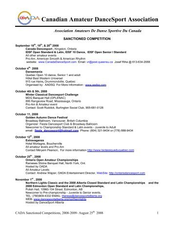 Sanctioned or Registered Competitions List - Ontario Dancesport