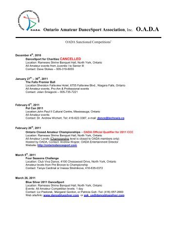 OADA Sanctioned Competitions - Ontario Dancesport