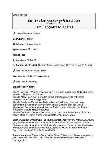 Pfarrgemeinde Linz - Pichling: Erstkommunion-Tauferinnerungsfeier ...