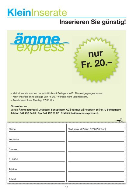 Für 1,5 Rappen pro Leser/-in - Ämme Express