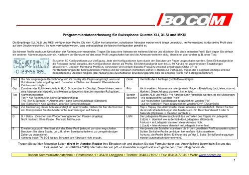 Swissphone Quattro XLSi Programmierdatenerfassung - Bocom ...