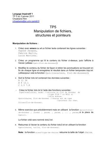 TP5 Manipulation de fichiers, structures et pointeurs