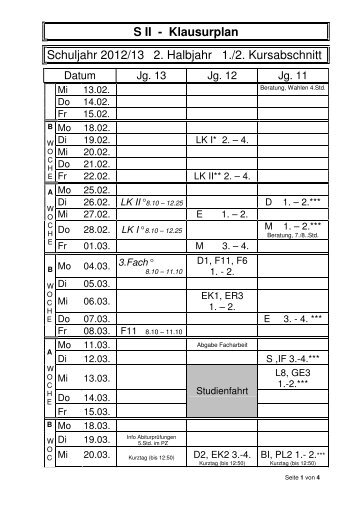 Klausurplan Sekundarstufe II - Gesamtschule Rodenkirchen