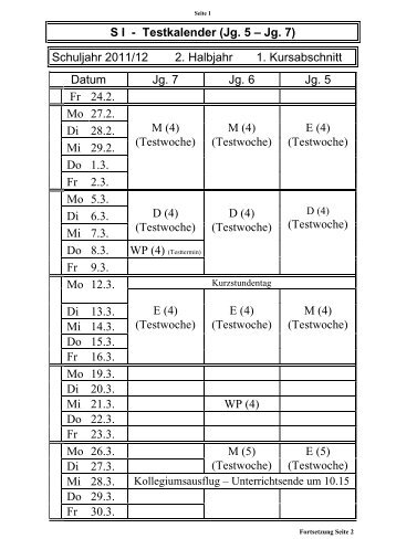 Klausurplan Sec I - Jg. 5 - Jg. 7 - Gesamtschule Rodenkirchen