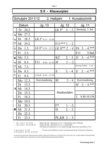 S II - Klausurplan - Gesamtschule Rodenkirchen