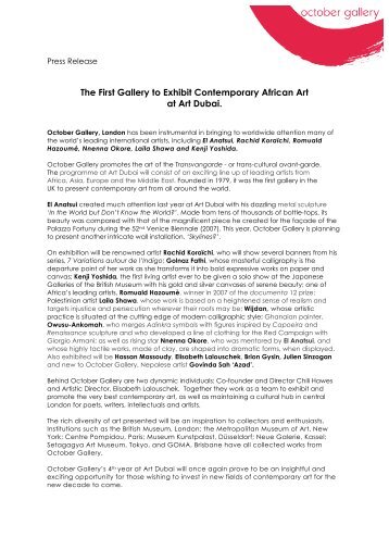 The First Gallery to Exhibit Contemporary African Art - October Gallery