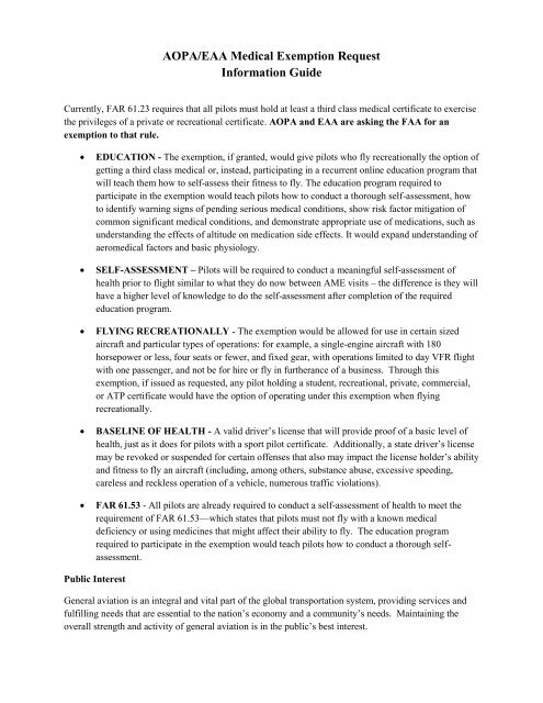 Aopa Eaa Guide To The Medical Petition