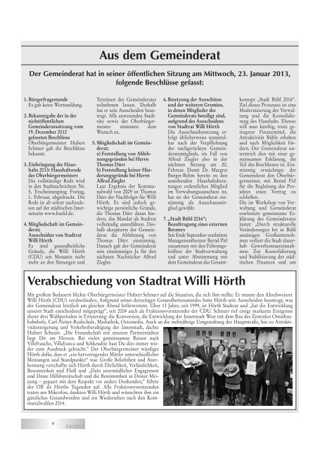 Beschlüsse aus dem Gemeinderat am 23.01.2013 - Stadt Bühl