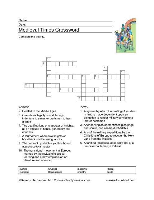 Medieval Times Crossword Puzzle - Homeschooling - About.com