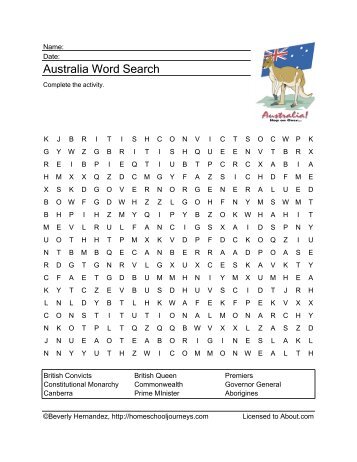 Australia Word Search - Homeschooling - About.com