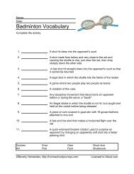 Badminton Vocabulary Sheet - Homeschooling - About.com