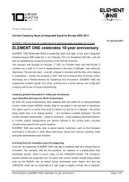 Press Release ELEMENT ONE celebrates 10 year anniversary