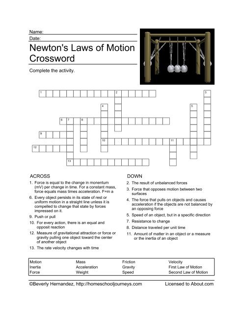 Newton s Law Crossword Puzzle Answers Snugridegracocarseatbuy
