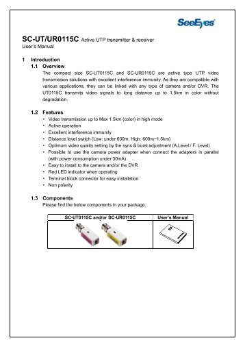 SC-UT/UR0115C Active UTP transmitter & receiver User's Manual 1 ...