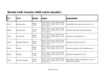 Windel-LKW Termine 2009 (ohne Gewähr) - Blogging Mama