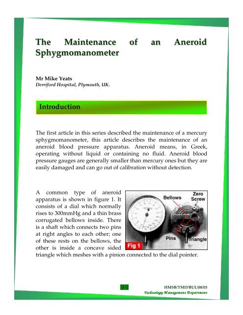 The Maintenance Of An Aneroid Sphygmomanometer - Healthtronics … The Maintenance Of An Aneroid Sphygmomanometer - Healthtronics …