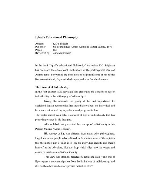 Iqbal's Educational Philosophy - Qurtuba University of Science and ...